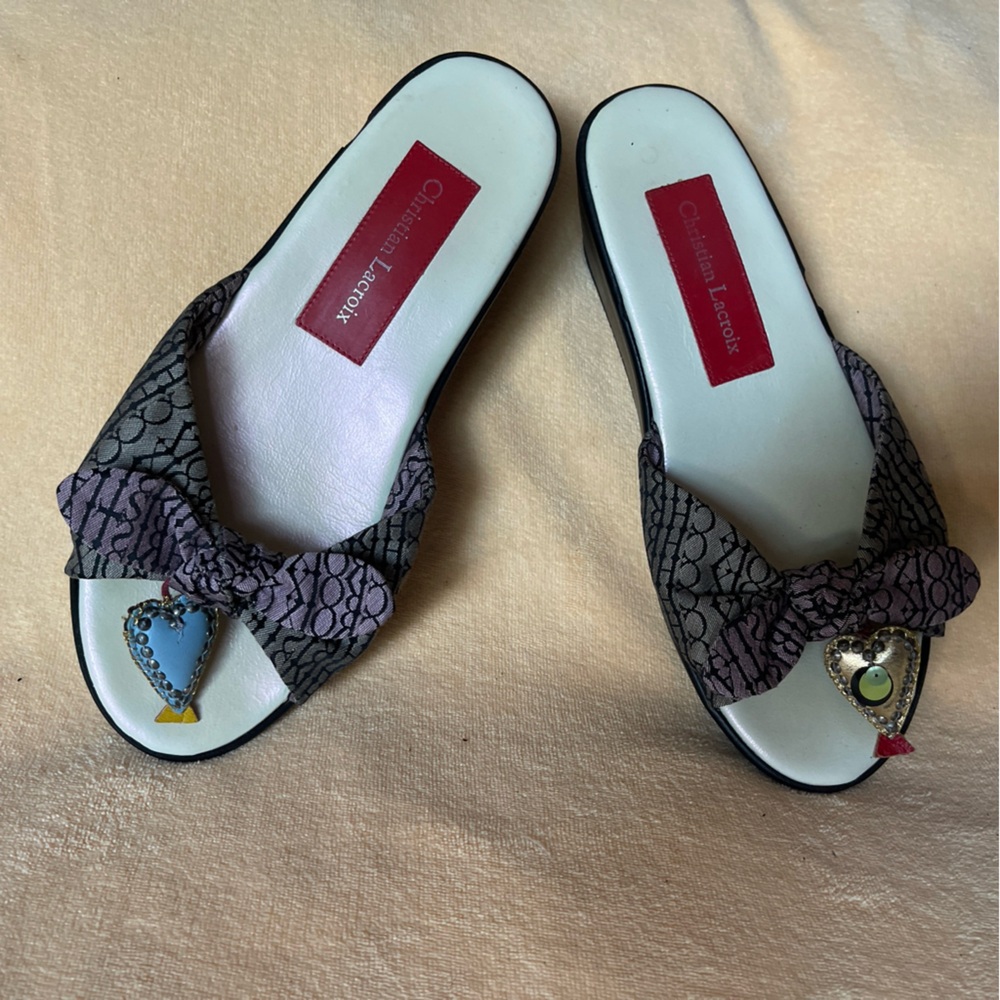 Christian Lacroix Grey- Black and Purple slides bow tie Mules size 36 italy